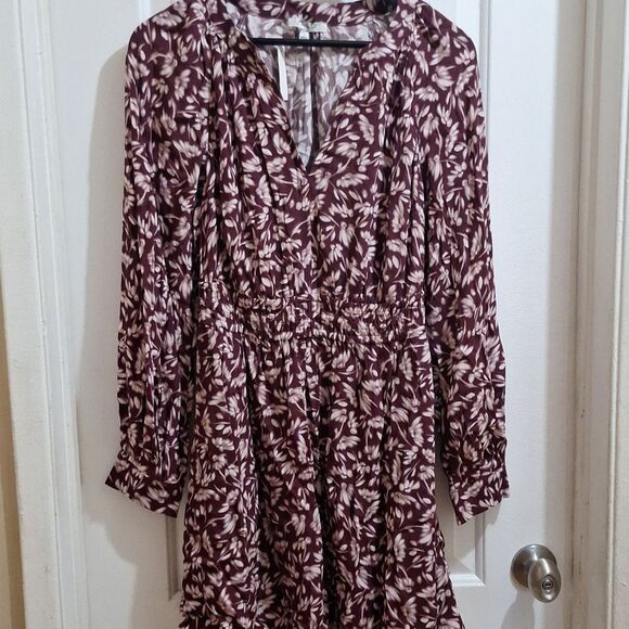 Madewell Smocked Y Neck floral mini dress size Large NWT - Picture 2 of 9